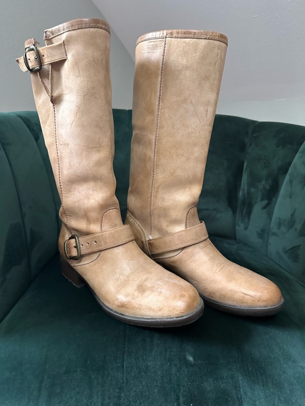 Ariat Women's Knee-High Tan Riding Boots with Buckle Detail